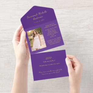 Royal Purple Gold Folie Foto Abschluss All In One All-in-One-Einladung