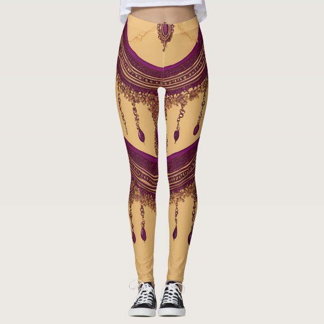 Royal purple & gold mandala bohemian AI art  Leggings (Vorderseite)