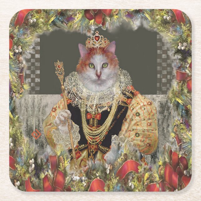 Royal Queen Cat Christmas Paper Untersetzer (Vorderseite)
