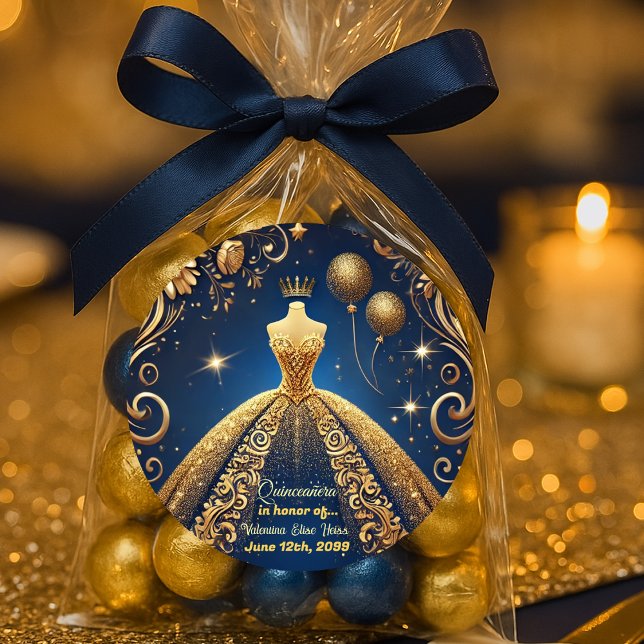 Royal Quinceañera Gold und das Theme der Marine Runder Aufkleber (Von Creator hochgeladen)