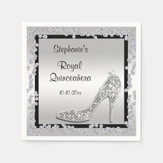 Royal Quinceañera Silver Jewel Stiletto Serviette (Vorderseite)