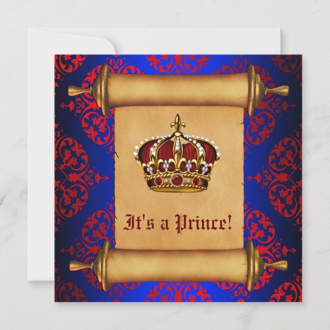 Royal Red and Blue Prince Baby Dusche Einladung (Vorderseite)