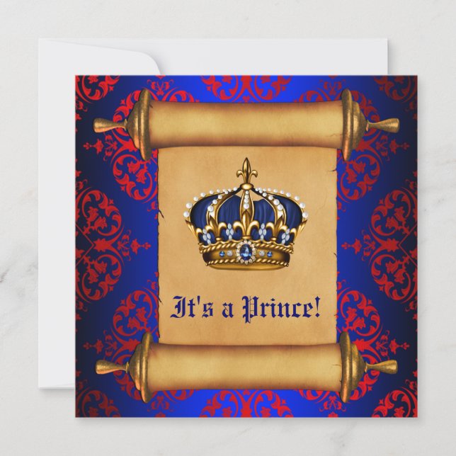 Royal Red and Blue Prince Baby Dusche Einladung (Vorderseite)