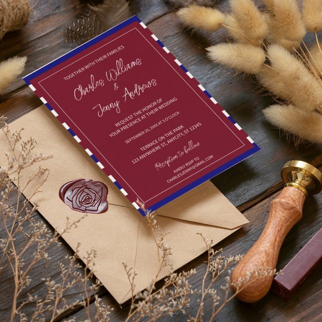 Royal Red and Blue Wedding Theme Einladung (Bright royal colors theme wedding invitation, try them out and have a royal wedding.)