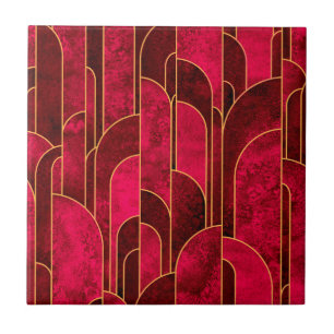 Royal Red and Gold Art Deco Muster Fliese