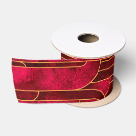 Royal Red and Gold Art Deco Muster Satinband
