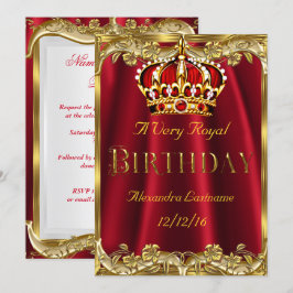 Royal Red Birthday Party Gold Crown Einladung