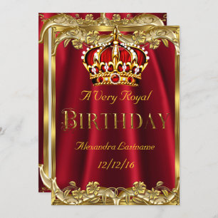 Royal Red Birthday Party Gold Crown Einladung