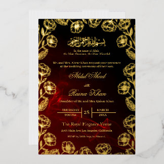 Royal Red Floral Gold Foil Muslim Wedding Folieneinladung