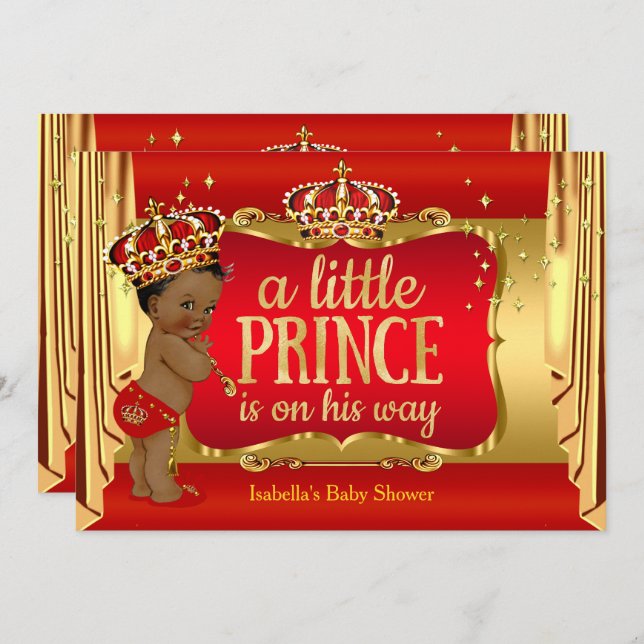 Royal Red Gold Boy Prince Baby Shower Ethnic Einladung (Vorne/Hinten)
