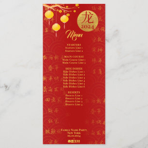 Royal Red Gold Chinese Zodiac Lunar Neujahr 2024 Menükarte