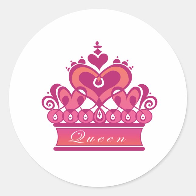 Royal Red Pink Queen's Heart Crown Runder Aufkleber (Vorderseite)