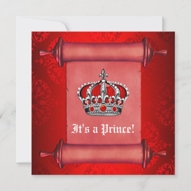 Royal Red Prince Baby Dusche Einladung (Vorderseite)