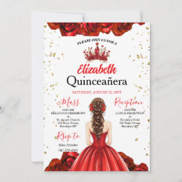 Royal Red Rose Butterfly Quinceañera Invite Einladung