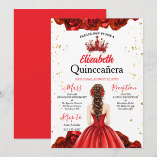 Royal Red Rose Butterfly Quinceañera Invite Einladung
