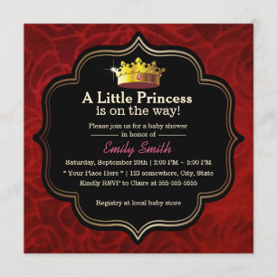 Royal Red Velvet Little Princess Crown Baby Dusche Einladung