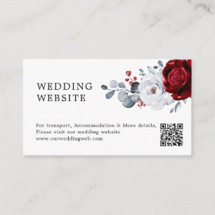 Royal Red White Silver Boho Wedding Website QR Begleitkarte