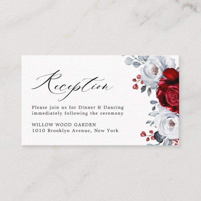 Royal Red White Silver Metallic Floral Wedding Begleitkarte (Vorderseite)
