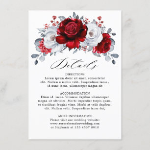 Royal Red White Silver Metallic Floral Wedding Begleitkarte