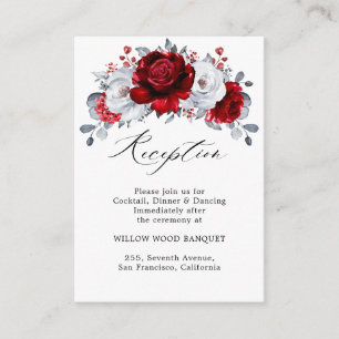 Royal Red White Silver Metallic Floral Wedding Begleitkarte