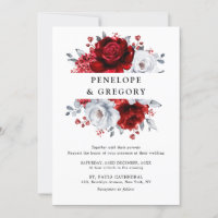 Royal Red White Silver Metallic Floral Wedding