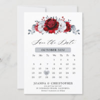 Royal Red White Silver Metallic Floral Wedding