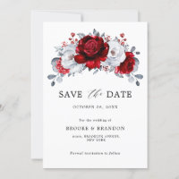 Royal Red White Silver Metallic Floral Wedding