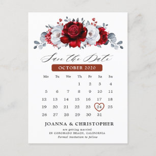 Royal Red White Silver Metallic Save the Date Postkarte