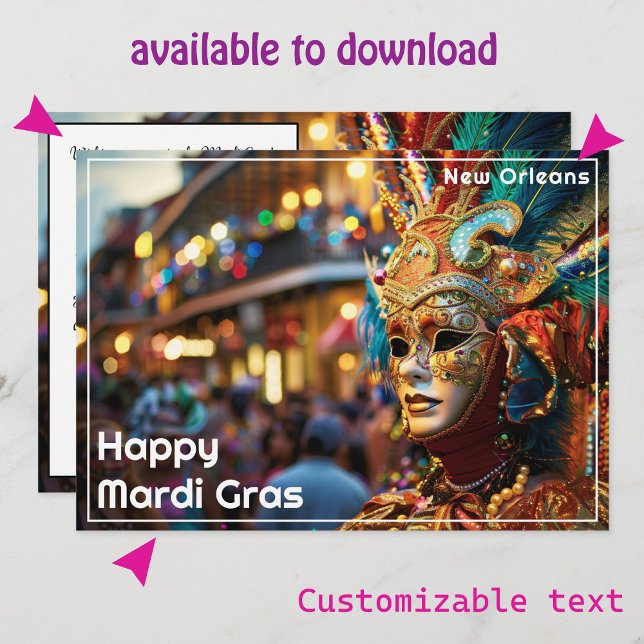 💚 💜 💛 Royal Regalia: Mardi Gras Extravaganza Feiertagskarte (Mardi Gras flat card, with custom text front and back. Printed or instant download)