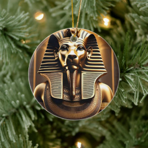 **"Royal Roar: Der goldene Pharaonenlöwe"** Keramik Ornament