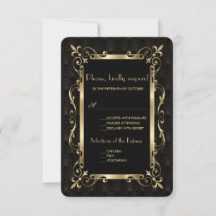 Royal Roaring 20s Gold Art Deco Wedding RSVP Karte