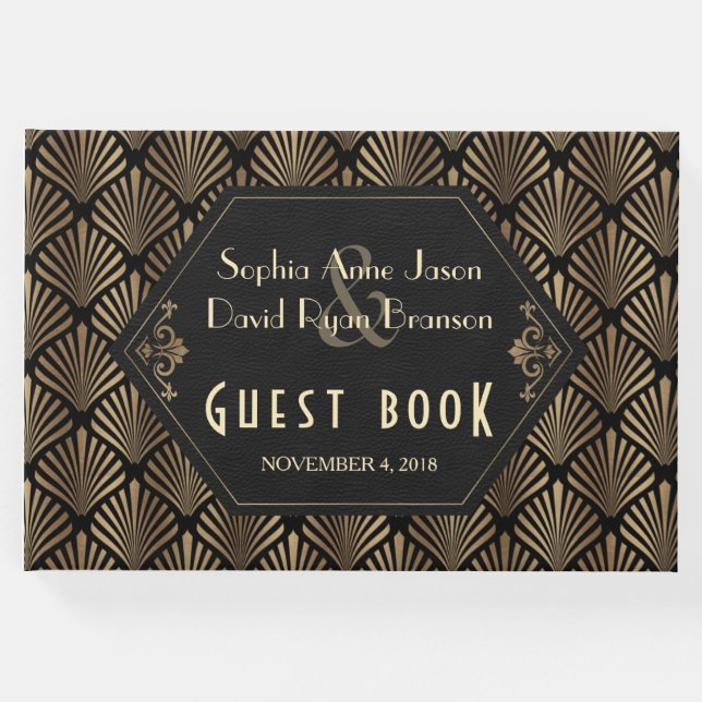 Royal Roaring 20's Gold Black Great Gatsby Wedding Gästebuch (Vorderseite)