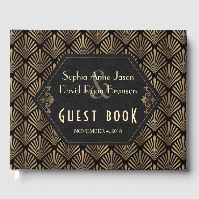 Royal Roaring 20's Gold Black Great Gatsby Wedding Gästebuch (Vorderseite)