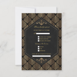 Royal Roaring 20's Gold Black Great Gatsby Wedding RSVP Karte