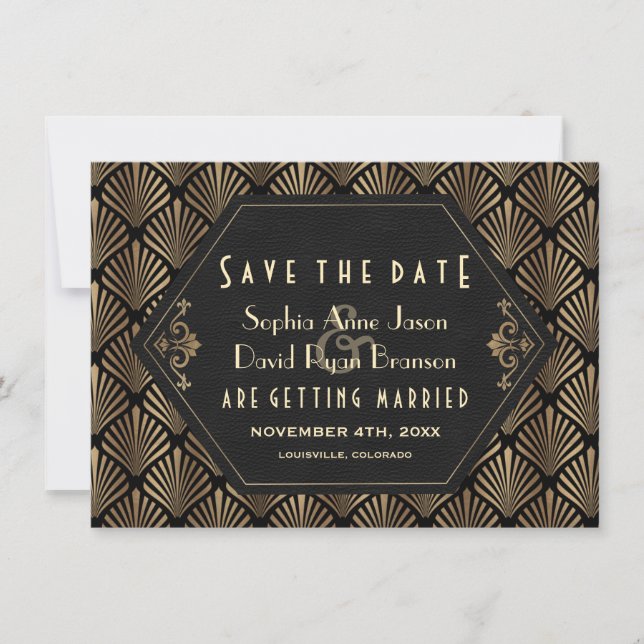 Royal Roaring 20's Gold Black Great Gatsby Wedding Save The Date (Vorderseite)