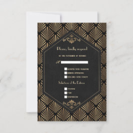 Royal Roaring 20's Gold Black Great Wedding RSVP Karte