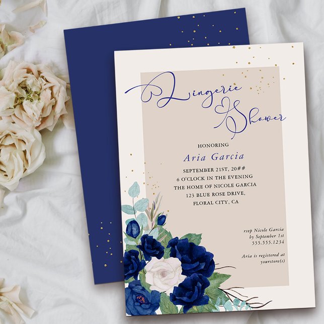 Royal Rose Blue Ivory Floral Lingerie Dusche Einladung (Floral Lingerie Shower invitation from my Royal Roses collection
)