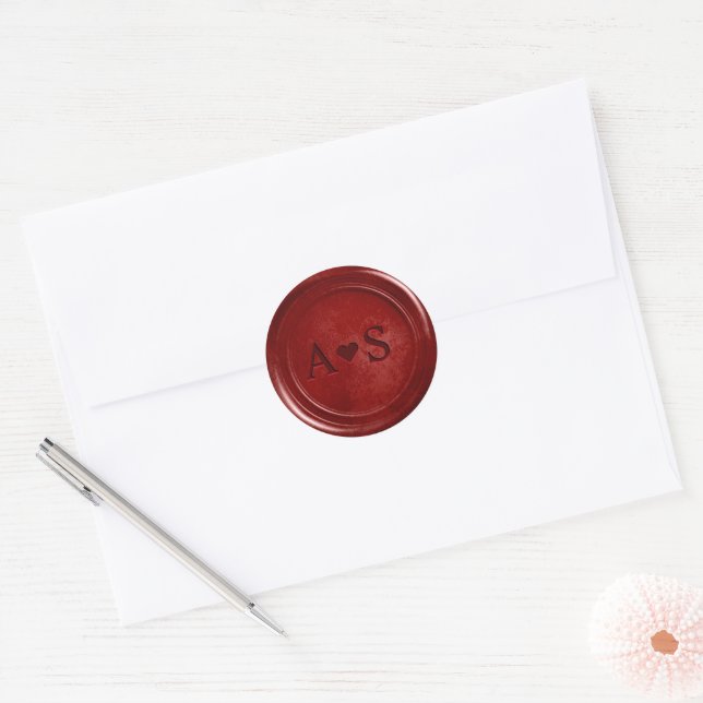 Royal rote Ruby-Wachssiegel mit Initialen  Runder Aufkleber (Umschlag)