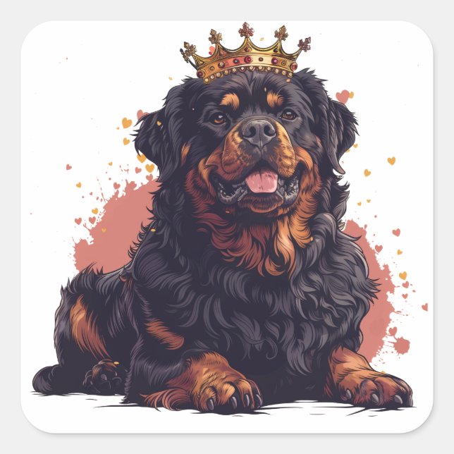 Royal Rottweiler Dog Queen Crown Quadratischer Aufkleber (Vorderseite)