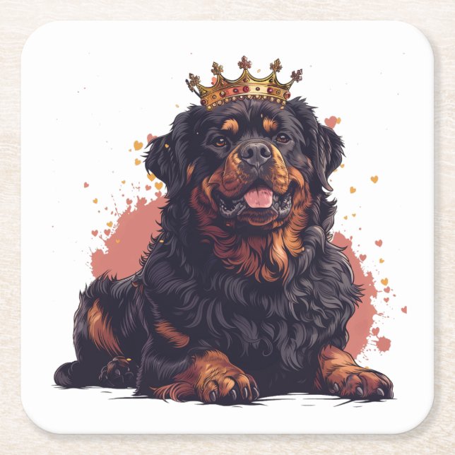 Royal Rottweiler Dog Queen Crown Rechteckiger Pappuntersetzer (Vorderseite)