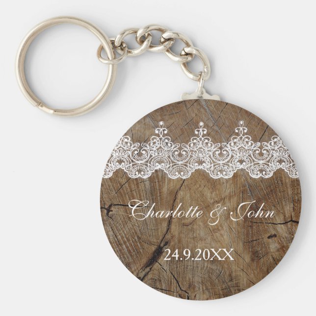 Royal Rustic Chic Save the Date Key Round Geschenk Schlüsselanhänger (Vorne)