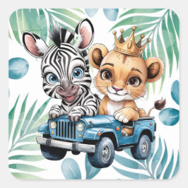 Royal Safari Ride Boy Baby Dusche Quadratischer Aufkleber