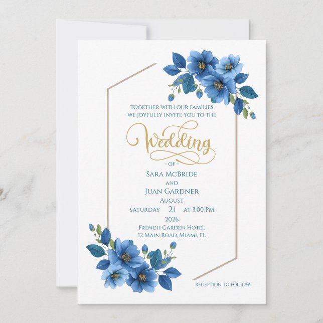 Royal Sapphire Floral Wedding Invitation Einladung (Vorderseite)