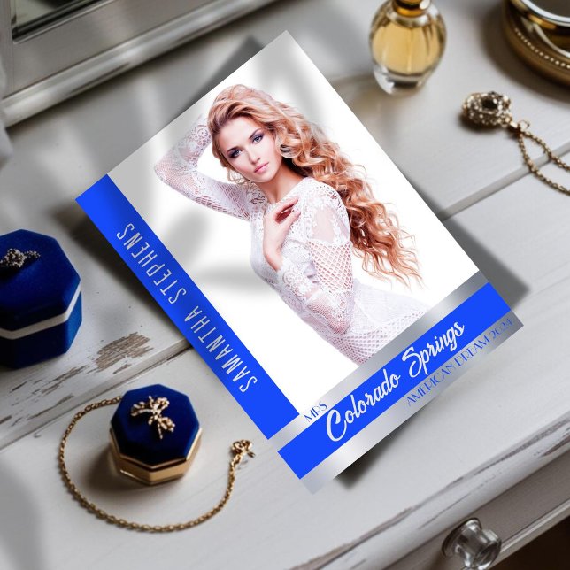 Royal Shine Autograph Card for Pageants Einladung (Create your own custom photo pageant autograph card with the royal blue shine template for pageants)