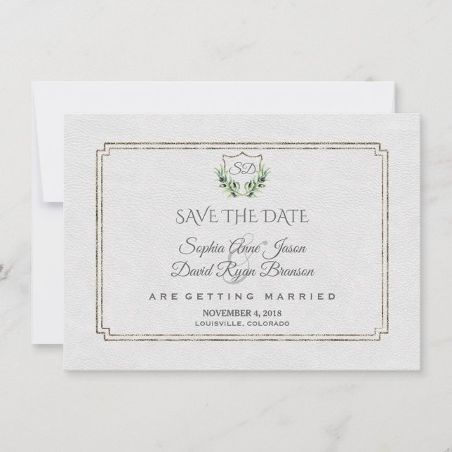 Royal Silver Wappen Lush Greenery Save the Date (Vorderseite)