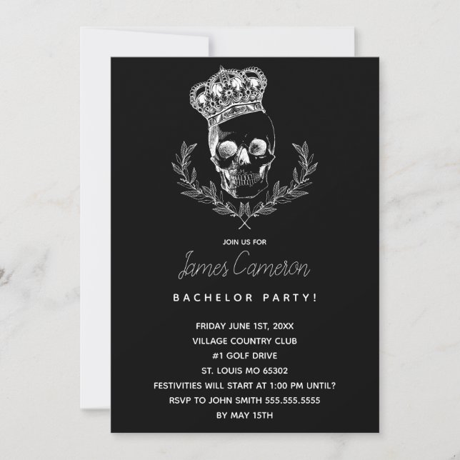 Royal Skull Bachelor Party Einladung (Vorderseite)