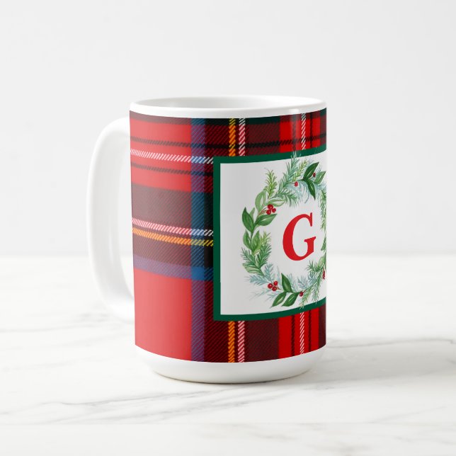 Royal Stewart Christmas Kariert MONOGRAM Kaffeetasse (Vorderseite Links)