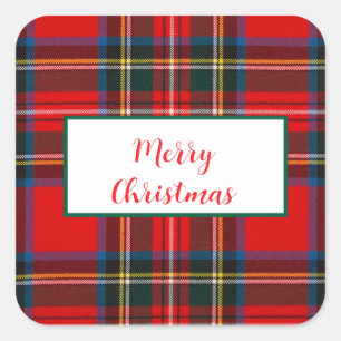 Royal Stewart Christmas MERRY XMAS Kariert Wreath Quadratischer Aufkleber
