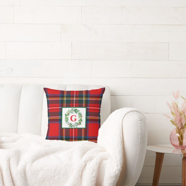 Royal Stewart Christmas MONOGRAM Kariert Wreath Kissen (Liege)