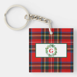 Royal Stewart Christmas MONOGRAM Kariert Wreath Schlüsselanhänger